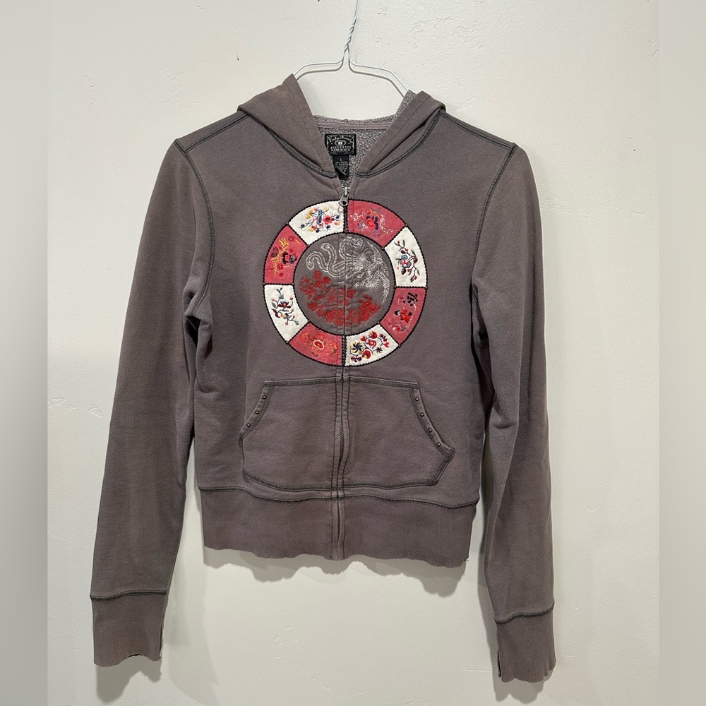 Lucky brand grey hoodie with embroidery